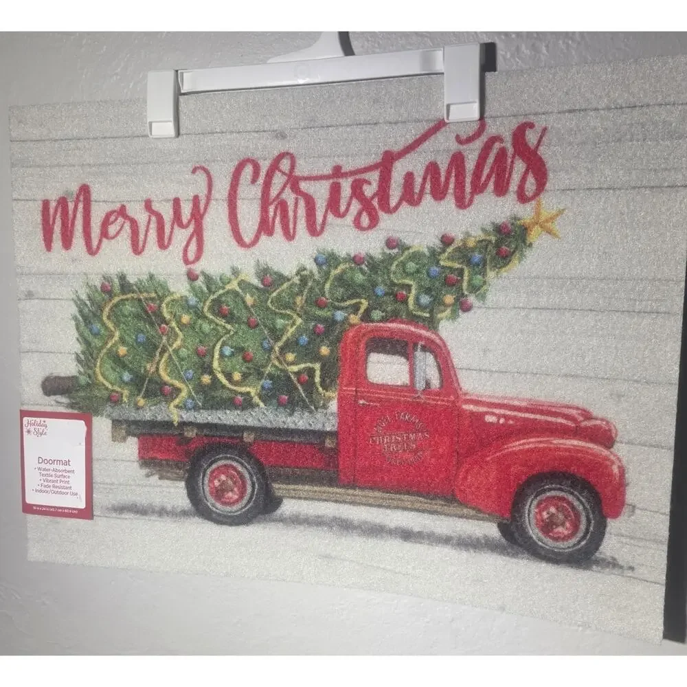 Holiday Style Doormat Rug “Christmas Tree” Red Truck Indoor/Outdoor 18”x24”